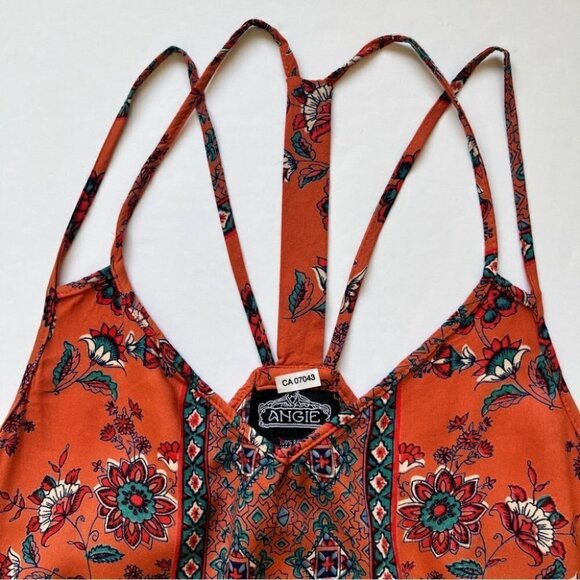 Angie Mini  Dress Double Strap Racerback Orange Boho Moroccan Southwestern Sz S - Picture 11 of 11